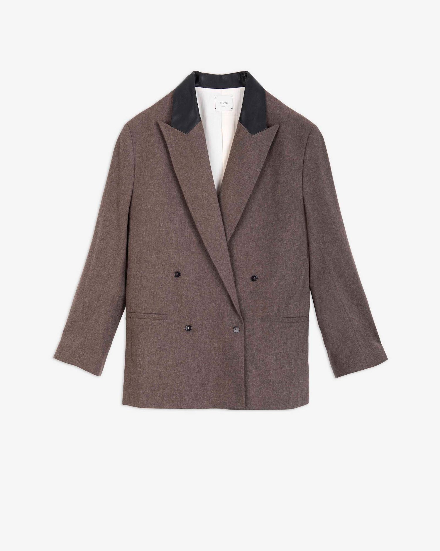 FLANNEL BLAZER WITH LEATHER COLLAR