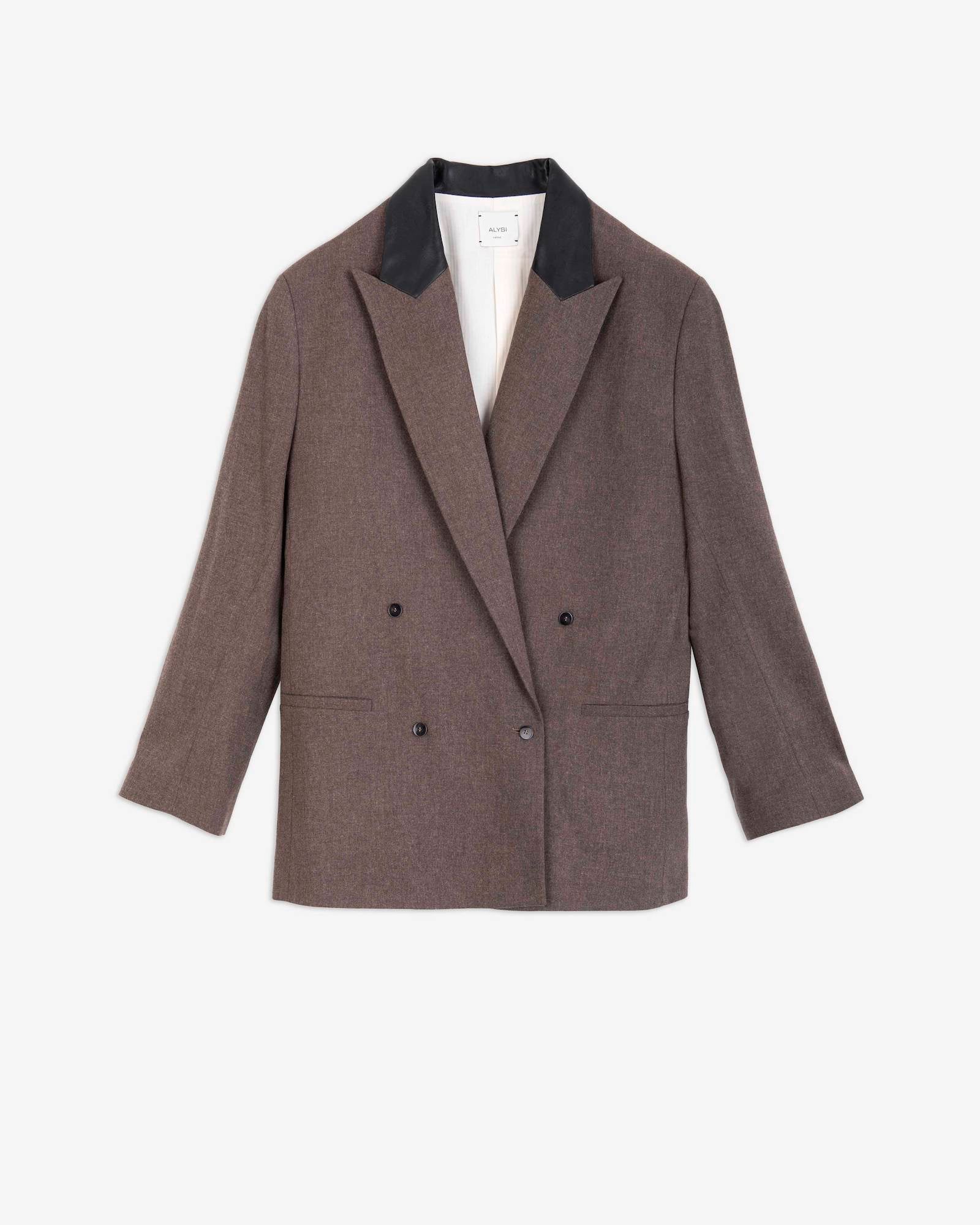 FLANNEL BLAZER WITH LEATHER COLLAR