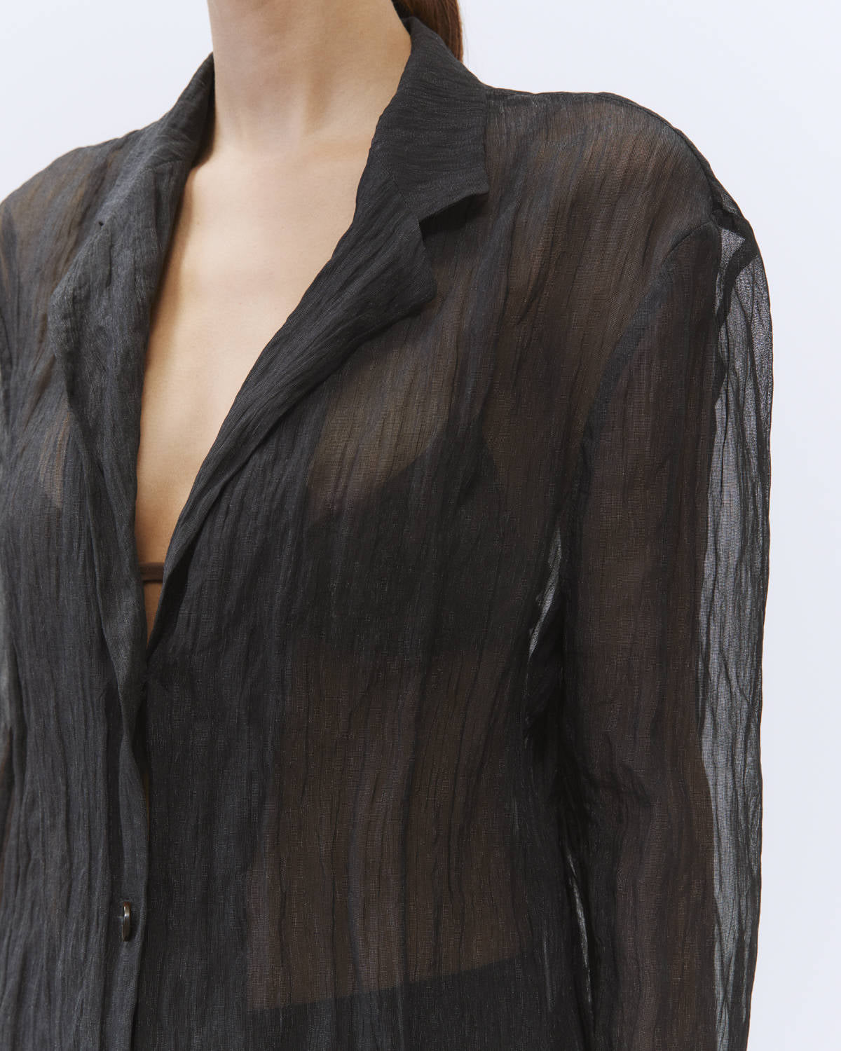 THREE BUTTON BLAZER METAL GAUZE Black