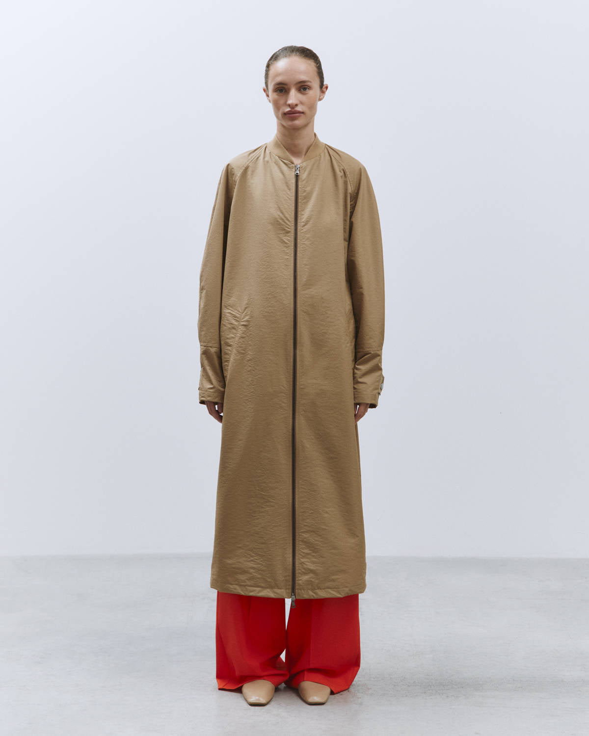 LONG NYLON TRENCH COAT CAMEL