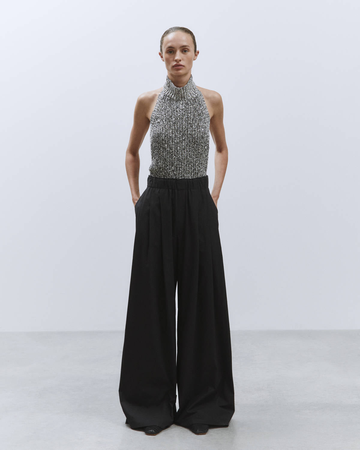 POPLIN PANTS WIDE LEG Black