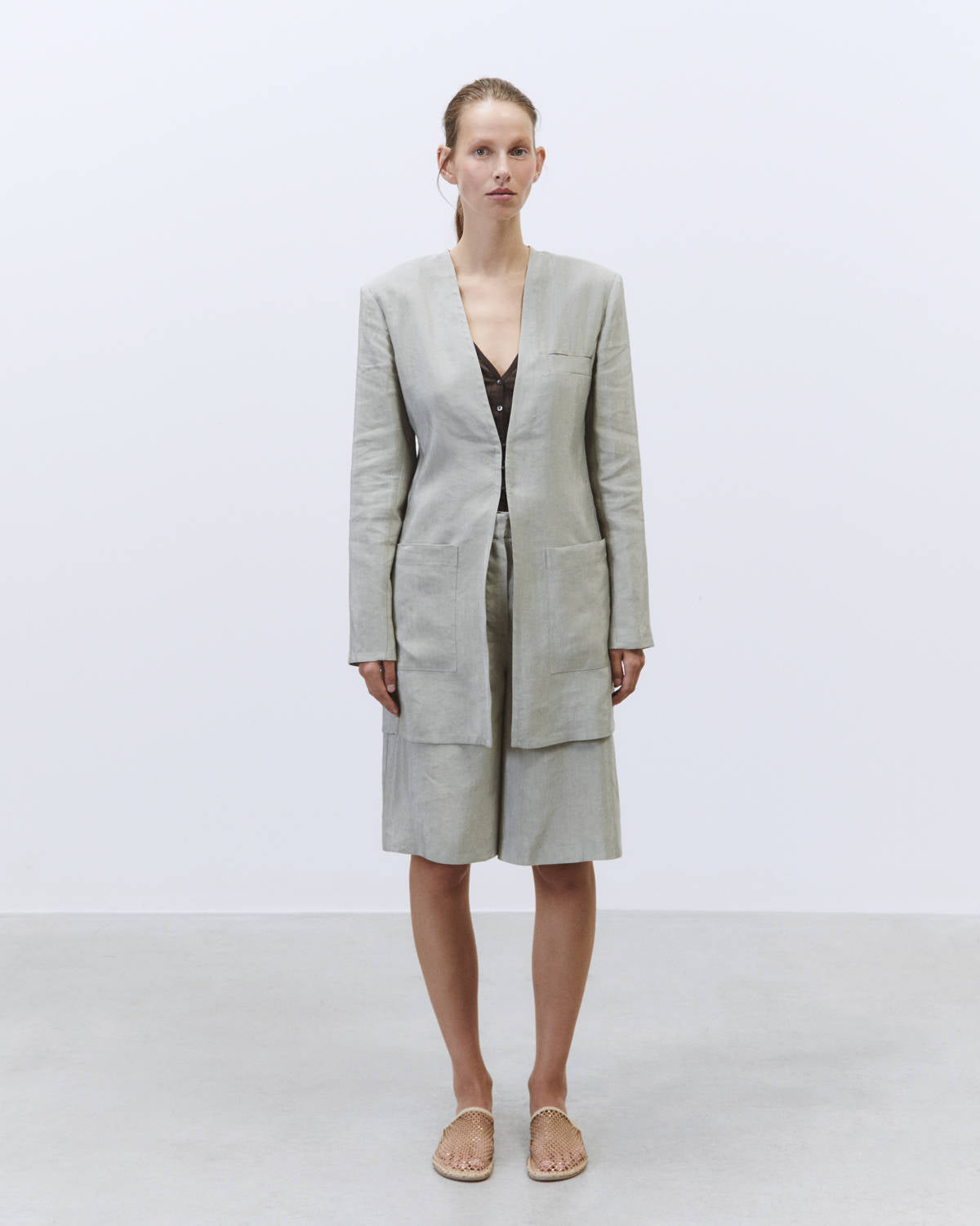 BLAZER WITHOUT COLLAR LINEN Sage