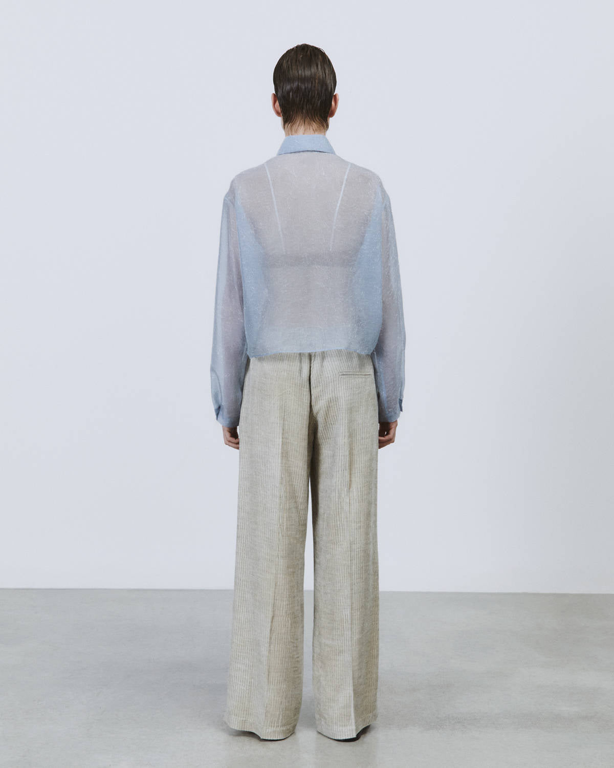 FRINGE-EFFECT ORGANZA BOXY SHIRT