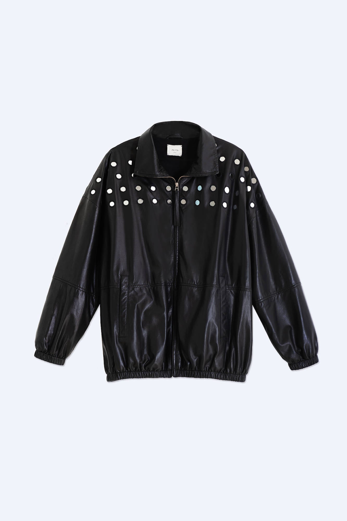 LEATHER BOMBER WITH MIRROR APPLICATIONS