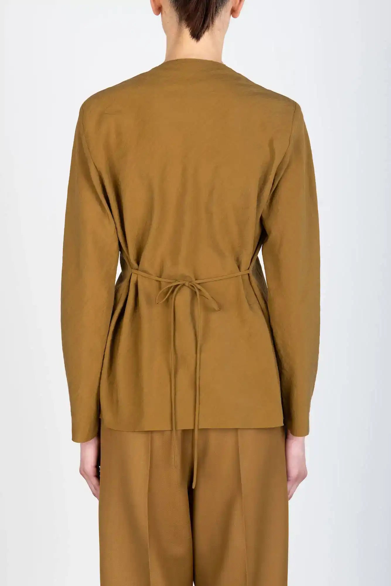 SILK CANVAS BLOUSE WITH RUFFLES