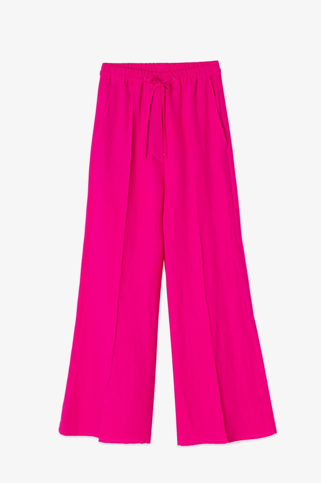 Wide-bottomed crepe canvas trousers