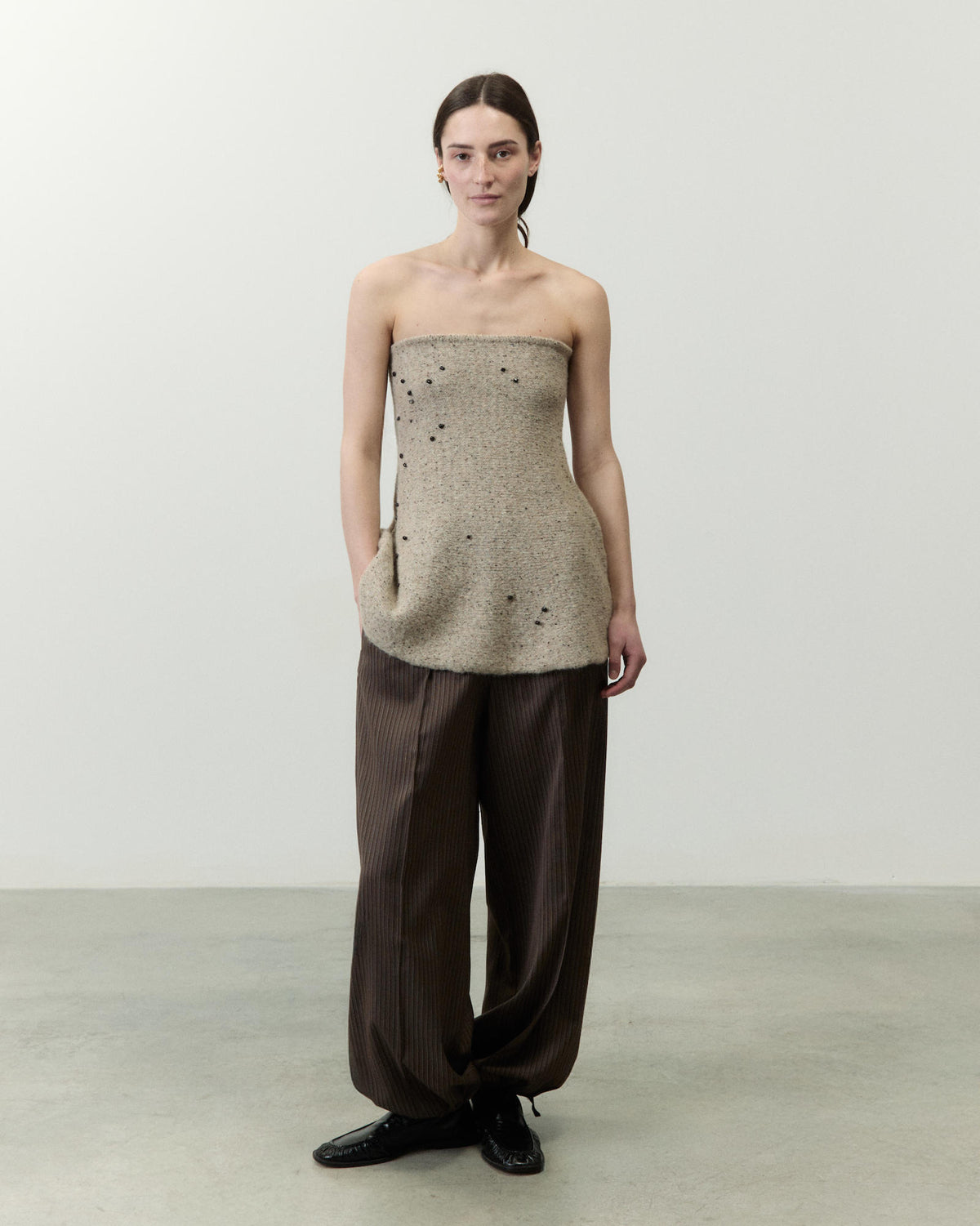 KNIT BUSTIER TOP WITH EMBROIDERY