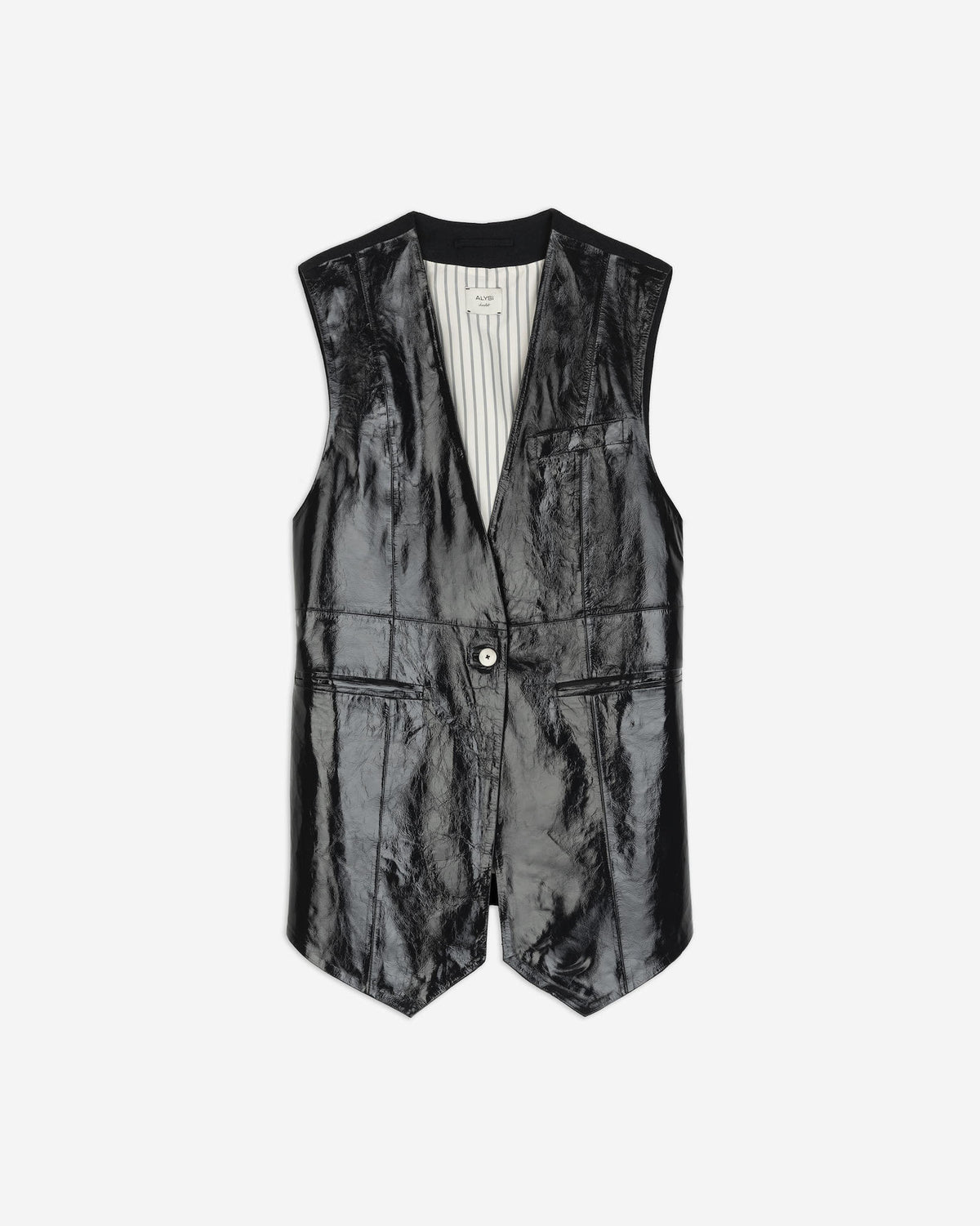 GILET LUNGO IN PELLE VERNICIATA