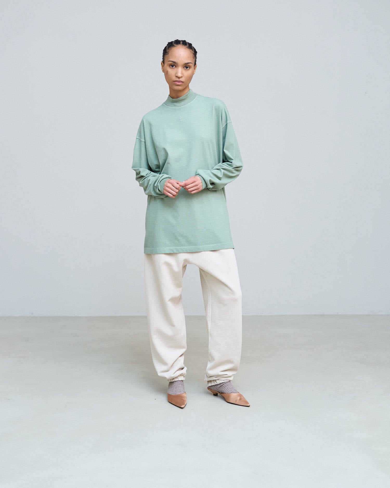 LONG SLEEVE T-SHIRT WITH EMBROIDERY SAGE