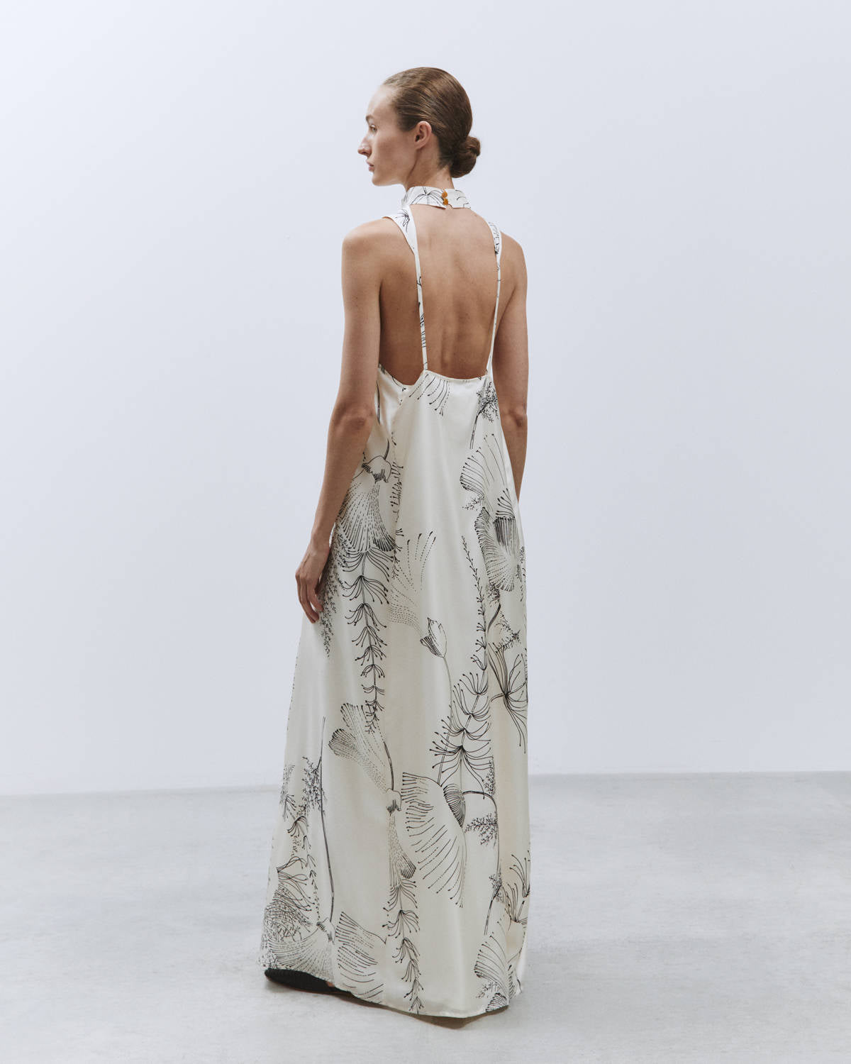 LONG DRESS IN MERINGUE PRINTED SILK