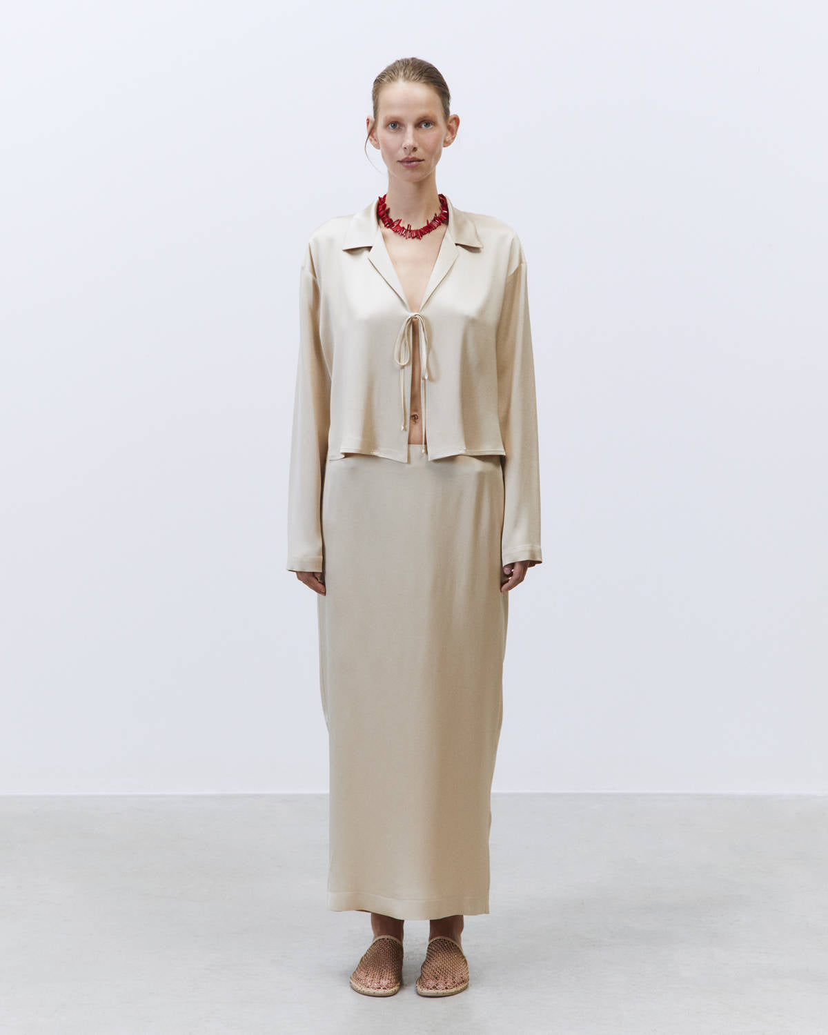 SATIN SHIRT WITH REVERE Cream