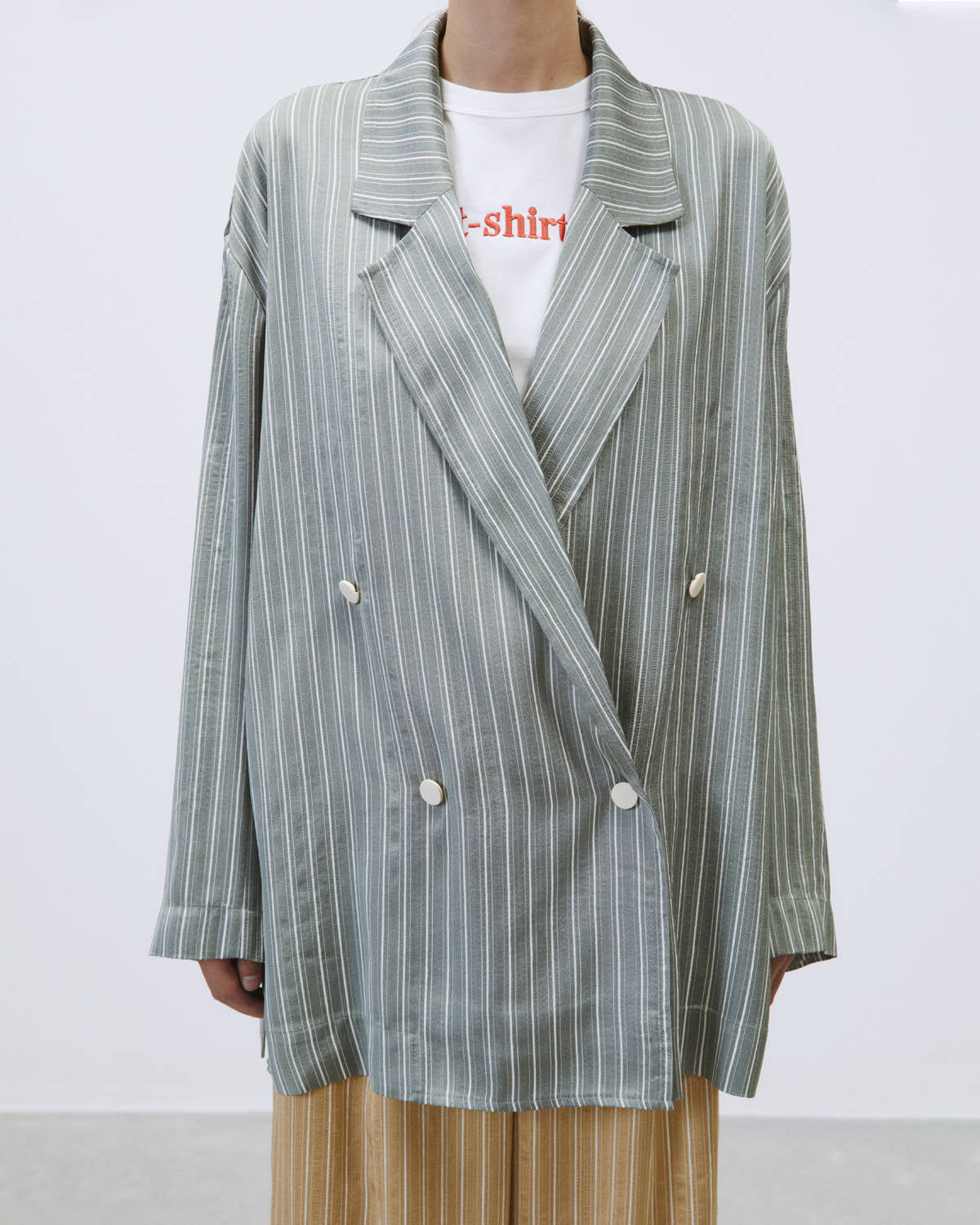 ALVIA SMALL STRIPED SATIN DOUBLE BREASTED BLAZER