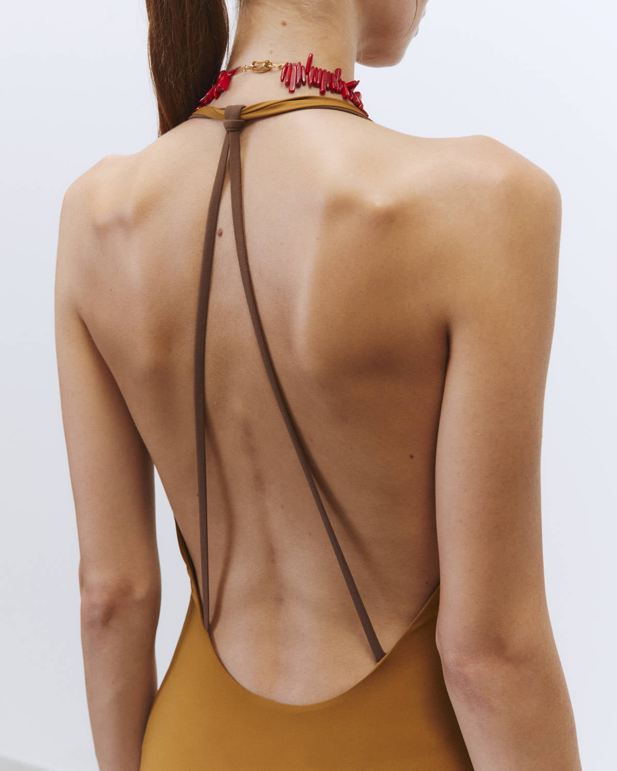 V-NECK ONE-PIECE SWIMSUIT Cognac