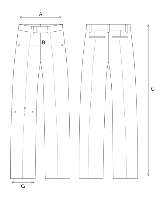 Guida misure PINSTRIPED WOOL TROUSERS