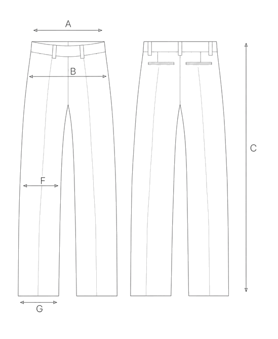 Guida misure STRETCH WOOL BARREL PANTS W/CROTCH