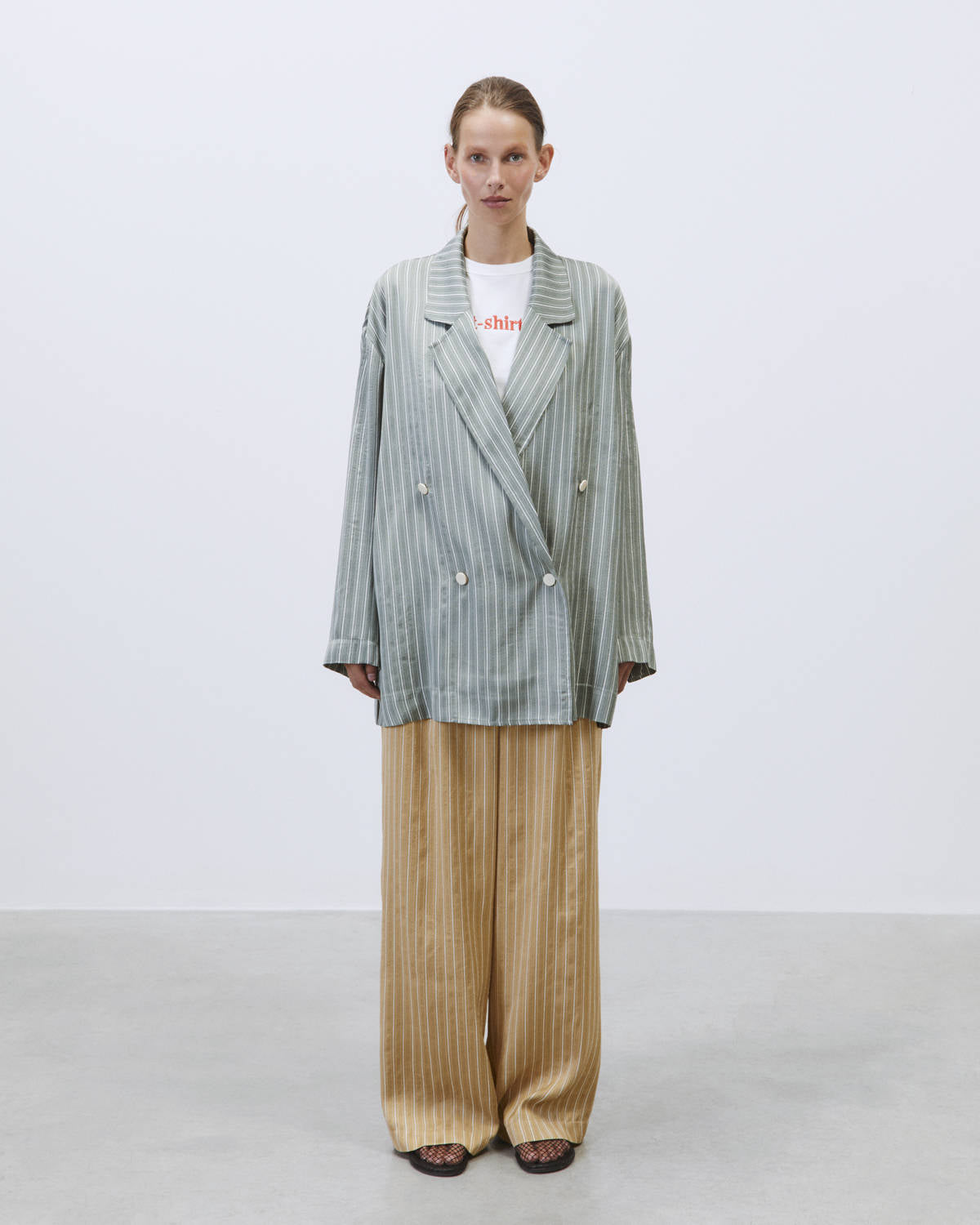 ALVIA SMALL STRIPED SATIN DOUBLE BREASTED BLAZER