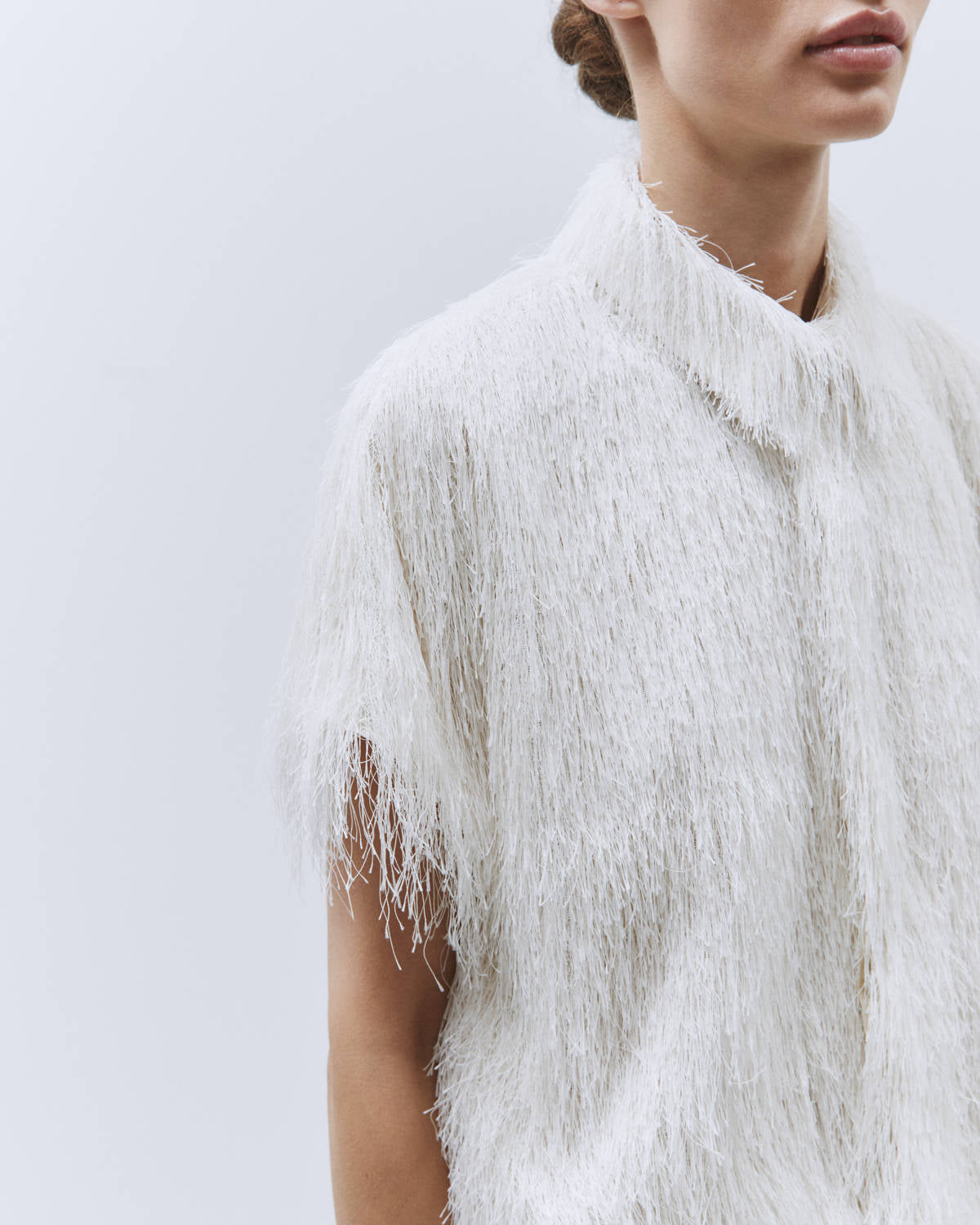 BOXY SHIRT IN MERINGUE FRINGE FABRIC