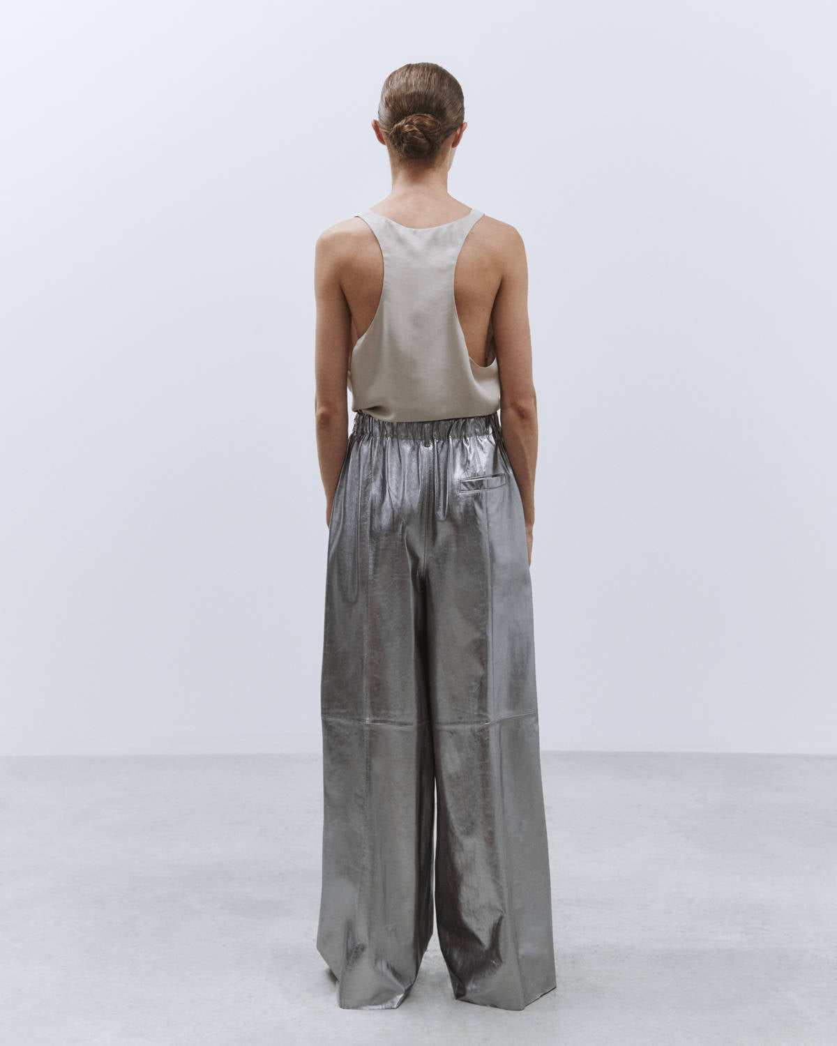 SILVER LEATHER PALAZZO PANTS