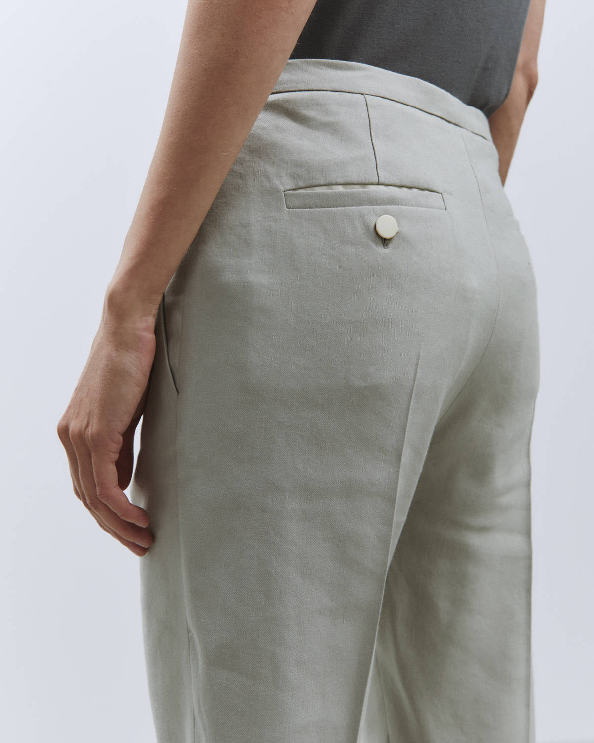 CROPPED LINEN STRETCH PANTS Stone