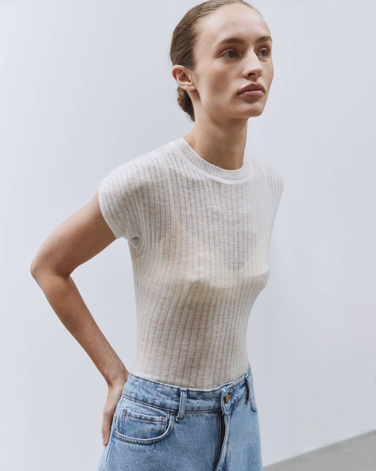 SLIM KNIT T-SHIRT Milk