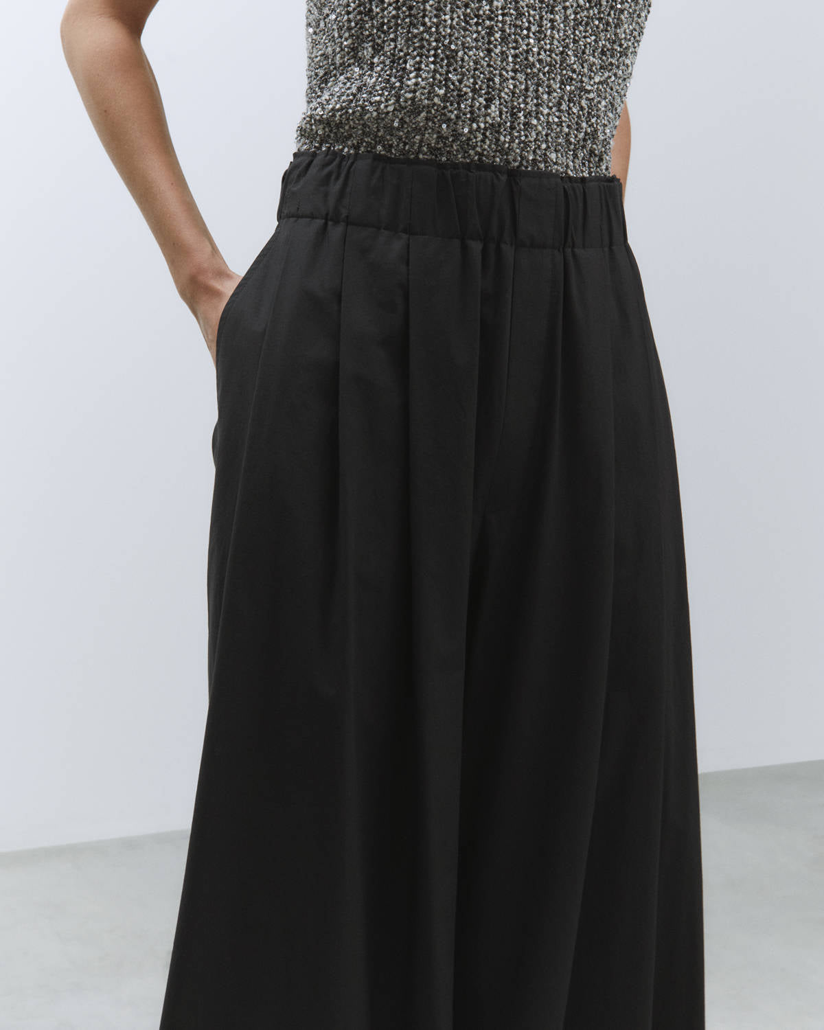 POPLIN PANTS WIDE LEG Black