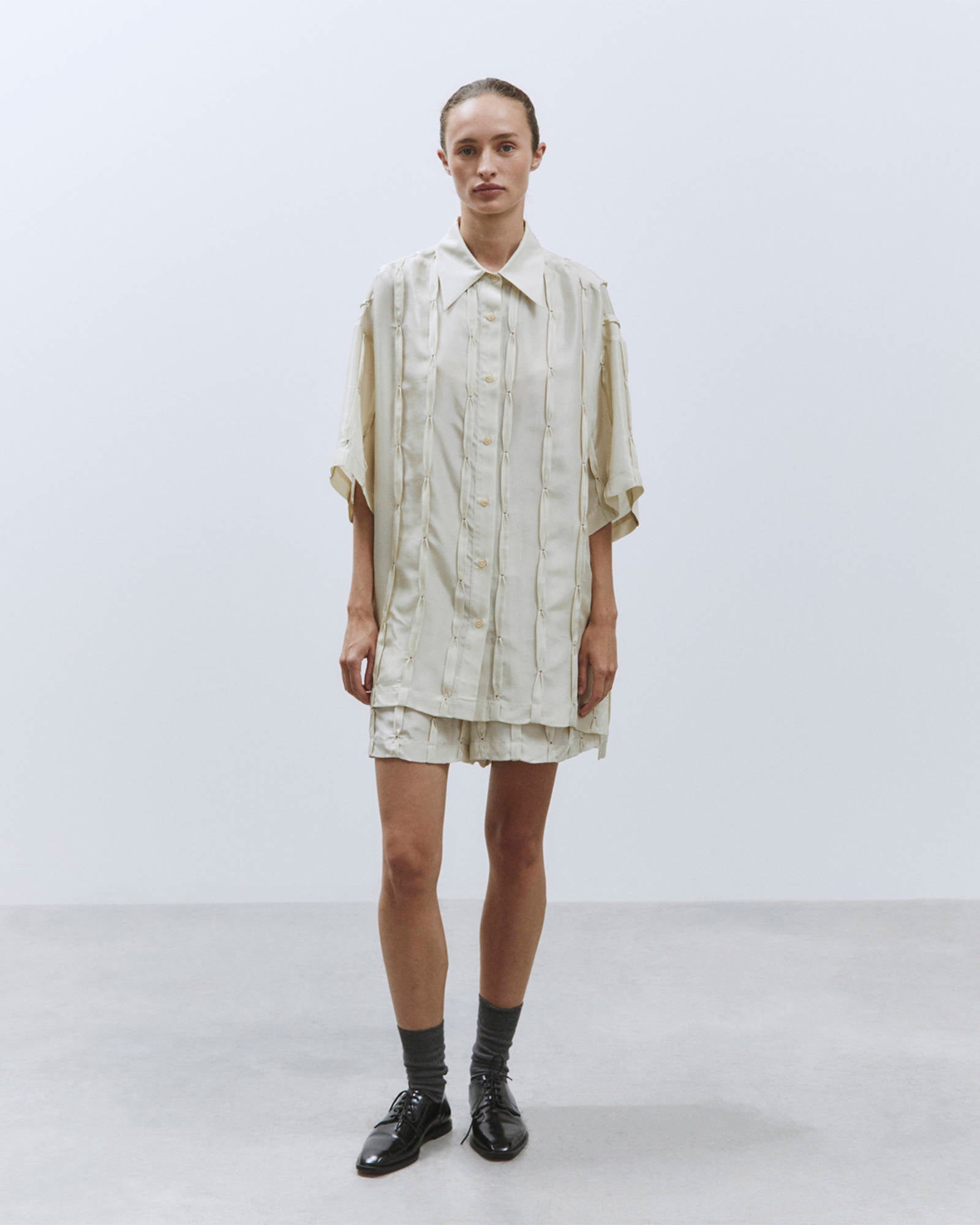 EMBROIDERED SILK OVER SHIRT Rice
