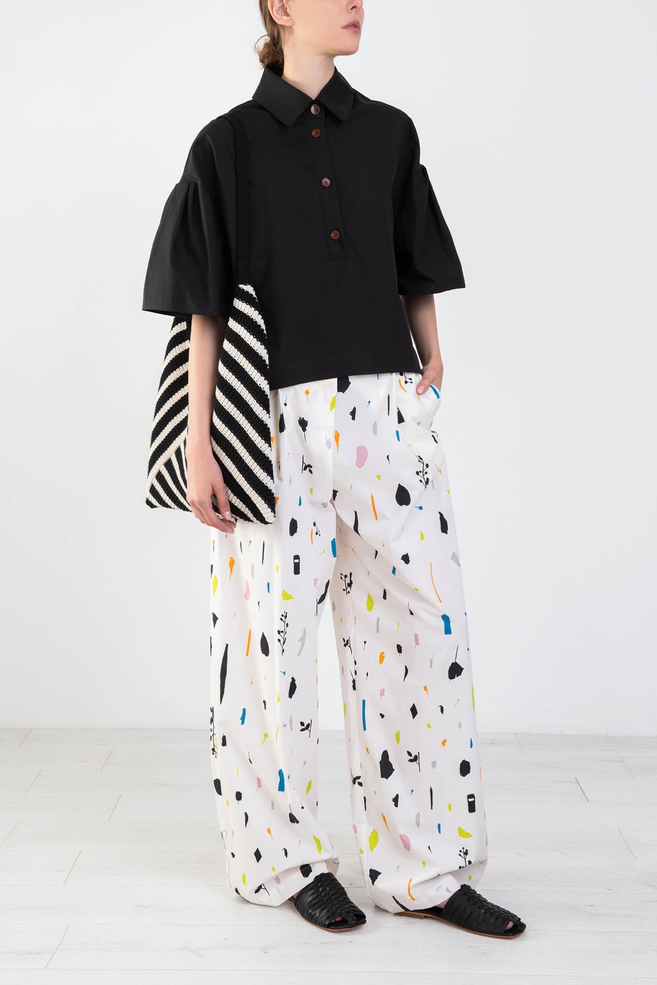 WIDE LEG TROUSERS WITH “PAPER” PRINT