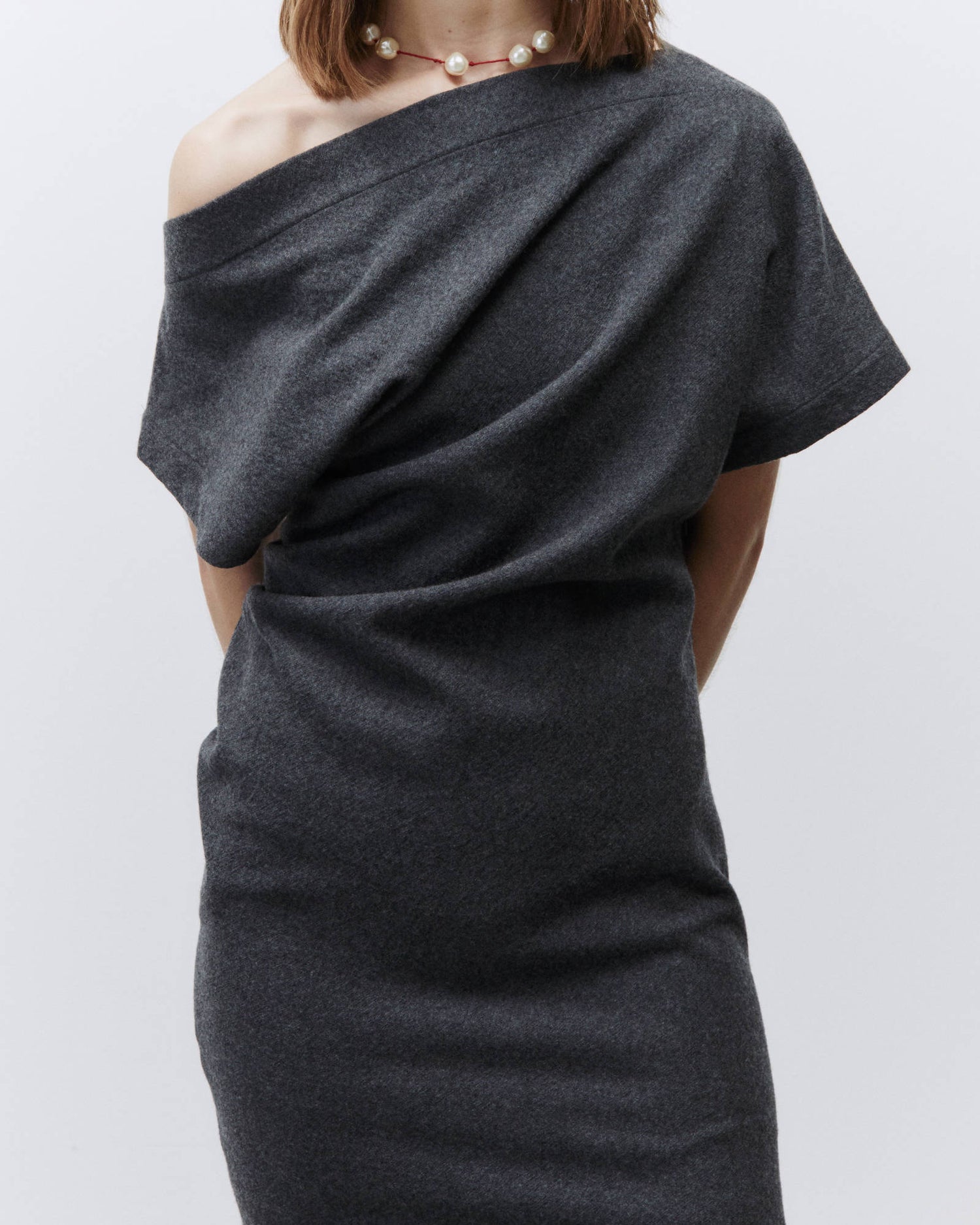 WOOL DRESS WITH ASYMMETRIC SHOULDERS