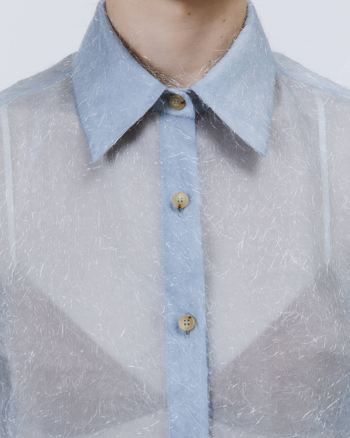 FRINGE-EFFECT ORGANZA BOXY SHIRT