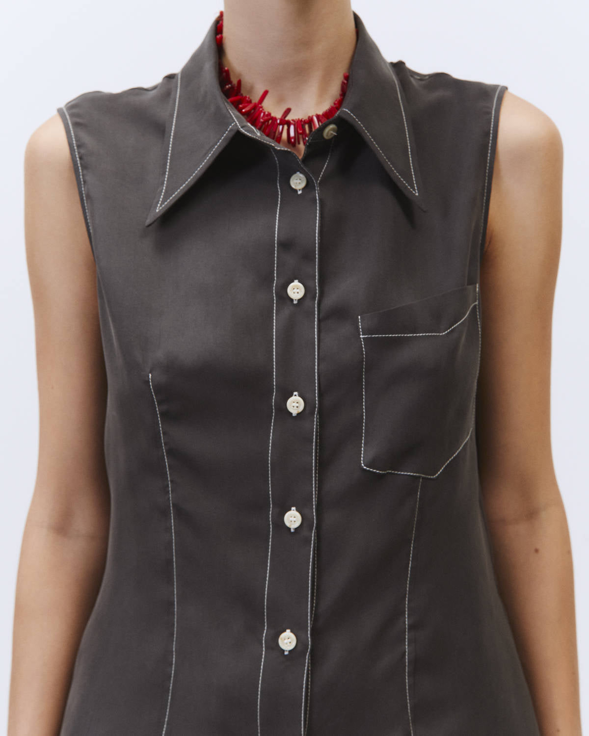 QUILTED SILK TWILL SHIRT Charcoal