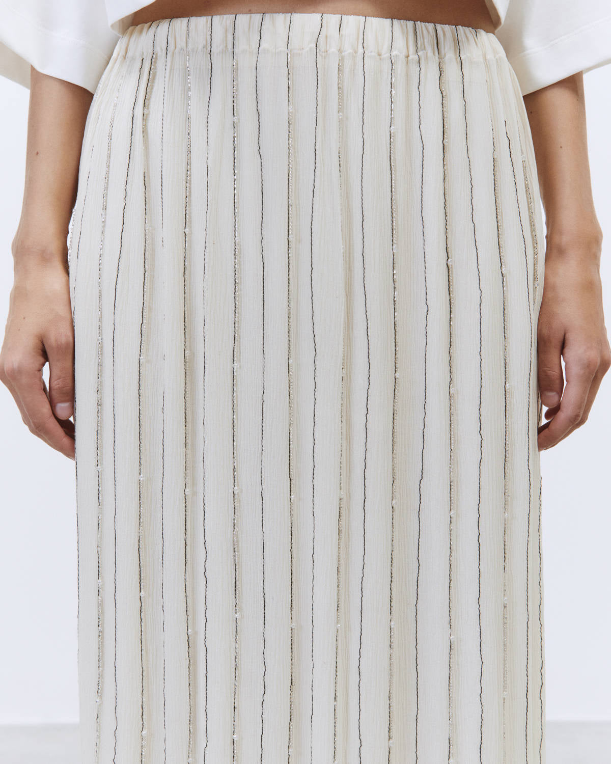 LOUNGETTE SKIRT SILK CREPONNE EMBROIDERED MERINGUE
