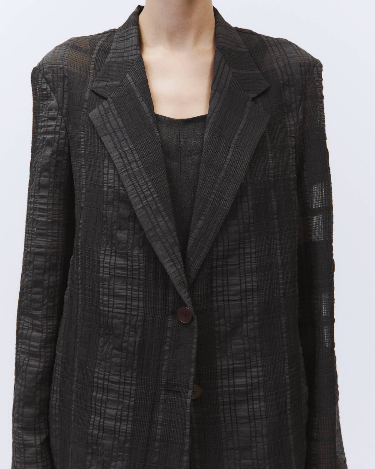 SINGLE BREASTED CHECK A JOUR BLAZER Black