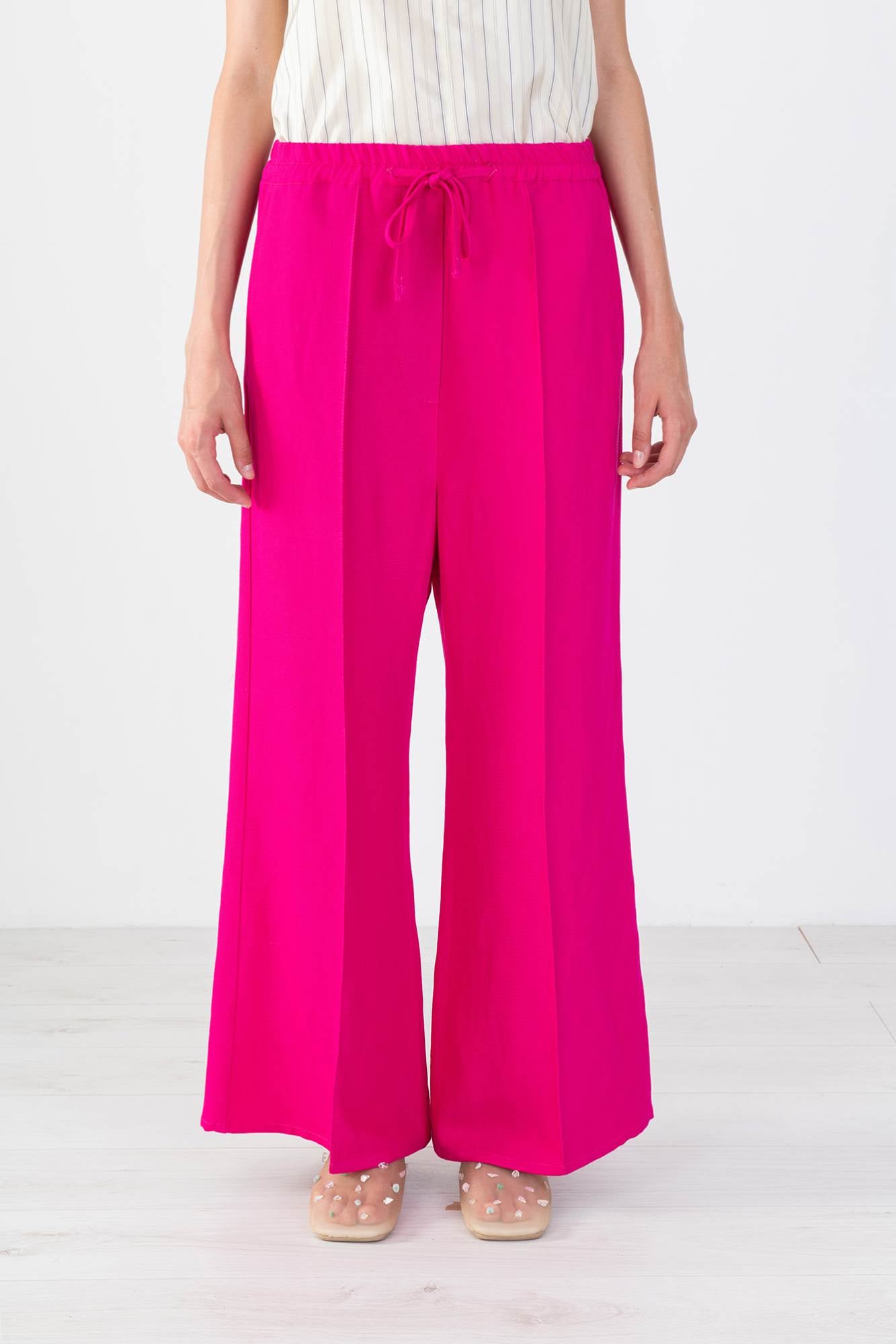 Wide-bottomed crepe canvas trousers