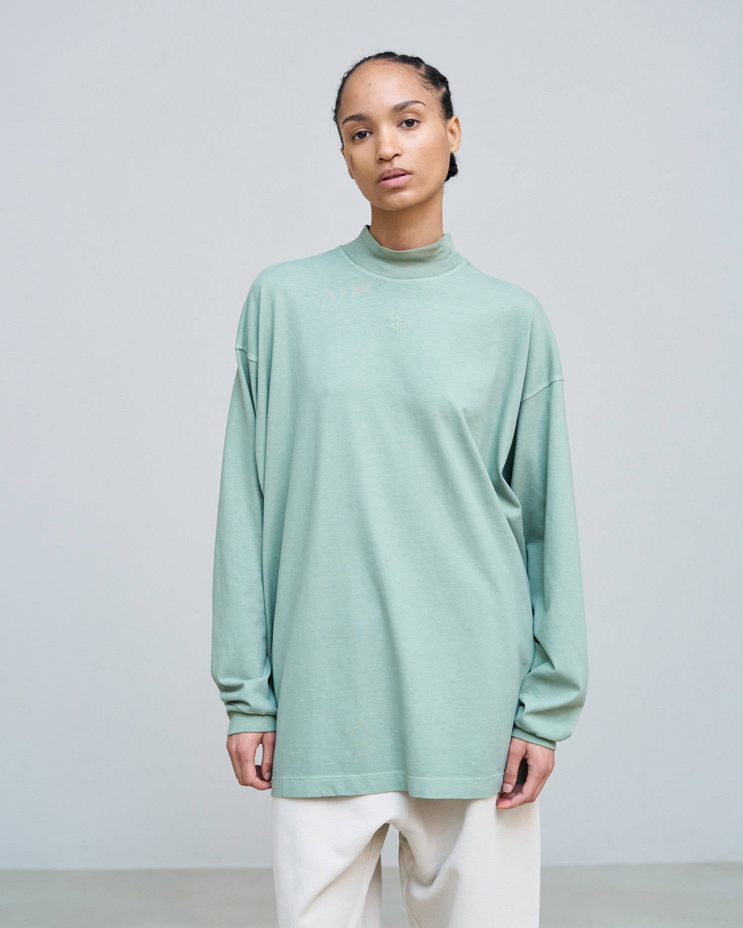 LONG SLEEVE T-SHIRT WITH EMBROIDERY SAGE